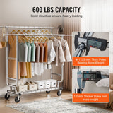 Heavy Duty Clothes Rack, Double Hanging Rod Clothing Garment Rack for Hanging Clothes, Adjustable Height and Extendable Length Clothing Rack with Bottom Storage Area, 272 KG Load Capacity