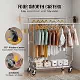 Heavy Duty Clothes Rack, Double Hanging Rod Clothing Garment Rack for Hanging Clothes, Adjustable Height and Extendable Length Clothing Rack with Bottom Storage Area, 272 KG Load Capacity