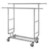 Heavy Duty Clothes Rack, Double Hanging Rod Clothing Garment Rack for Hanging Clothes, Adjustable Height and Extendable Length Clothing Rack with Bottom Storage Area, 272 KG Load Capacity