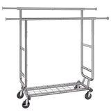 Heavy Duty Clothes Rack, Double Hanging Rod Clothing Garment Rack for Hanging Clothes, Adjustable Height and Extendable Length Clothing Rack with Bottom Storage Area, 272 KG Load Capacity