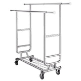 Heavy Duty Clothes Rack, Double Hanging Rod Clothing Garment Rack for Hanging Clothes, Adjustable Height and Extendable Length Clothing Rack with Bottom Storage Area, 272 KG Load Capacity
