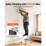 Step Ladder 2-Step 150kg Capacity, Ergonomic Folding Steel Step Stool with Wide Anti-Slip Pedal, Sturdy Step Stool for Adults Toddlers, Multi-Use for Household, Kitchen, Office, RVs