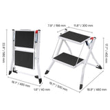 Step Ladder 2-Step 150kg Capacity, Ergonomic Folding Steel Step Stool with Wide Anti-Slip Pedal, Sturdy Step Stool for Adults Toddlers, Multi-Use for Household, Kitchen, Office, RVs
