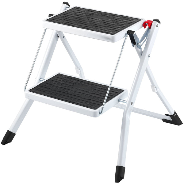 Step Ladder 2-Step 150kg Capacity, Ergonomic Folding Steel Step Stool with Wide Anti-Slip Pedal, Sturdy Step Stool for Adults Toddlers, Multi-Use for Household, Kitchen, Office, RVs