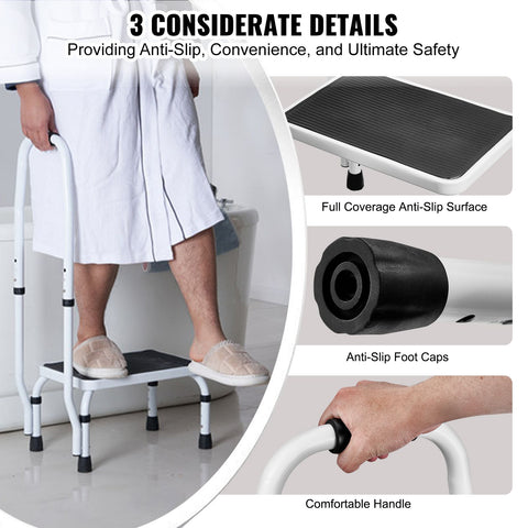 Step Stool 1-Step 150KG Capacity, 3 Adjustable Height with Handle Steel Step Ladder, Portable Toddler Step Stools for Adults, Non-Slip Sturdy Step Ladders for Office, RVs, Pets
