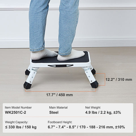 Step Stool 1-Step 150KG Capacity, Folding Steel Step Ladder 3 Adjustable Height, Portable Toddler Step Stools for Adults, Non-Slip Sturdy Step Ladders for Office, RVs, Pets, Bathrooms,Bedrooms