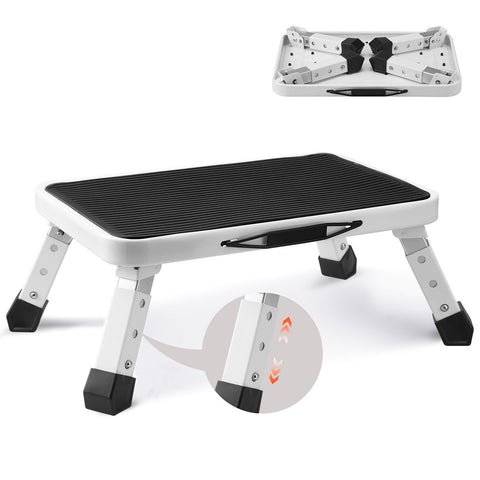 Step Stool 1-Step 150KG Capacity, Folding Steel Step Ladder 3 Adjustable Height, Portable Toddler Step Stools for Adults, Non-Slip Sturdy Step Ladders for Office, RVs, Pets, Bathrooms,Bedrooms