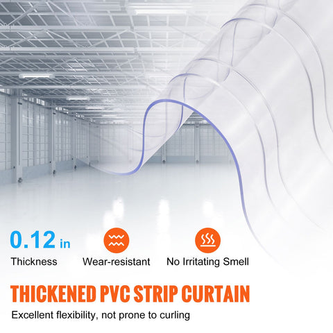 Strip Curtain, 3048 cm L x 30.5 cm W x 3 mm Thickness, Clear Ribbed PVC Curtain Strip Door Bulk Roll, Plastic Door Strips for Doorway of Supermarket, Garage, Warehouse, Barn, Pet Animal House