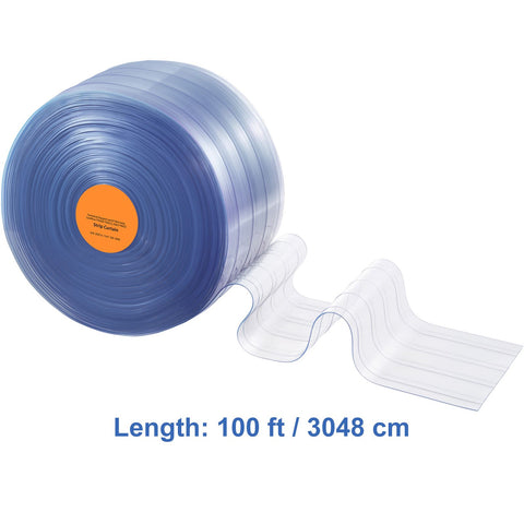 Strip Curtain, 3048 cm L x 30.5 cm W x 3 mm Thickness, Clear Ribbed PVC Curtain Strip Door Bulk Roll, Plastic Door Strips for Doorway of Supermarket, Garage, Warehouse, Barn, Pet Animal House