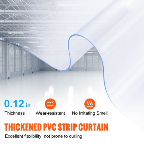 Strip Curtain, 3048 cm L x 30.5 cm W x 3 mm Thickness, Clear PVC Smooth Curtain Strip Door Bulk Roll, Plastic Door Strips for Doorway of Supermarket, Garage, Warehouse, Barn, Pet Animal House