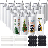 24 Pack Straight Sublimation Tumblers, 20 oz Blank Tumbler Bulk, Stainless Steel Double Wall Tumbler Cups with Straw, Lid, Brush, Base, Shrink Wrap, Gift Box, for Heat Press and Heat Transfer