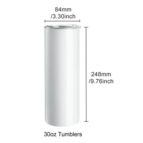 8 Pack Straight Sublimation Tumblers, 30 oz Blank Tumbler Bulk, Stainless Steel Double Wall Tumbler Cups with Straw, Lid, Brush, Base, Shrink Wrap, Gift Box, for Heat Press and Heat Transfer