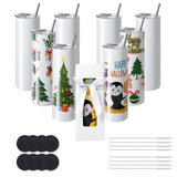 8 Pack Straight Sublimation Tumblers, 30 oz Blank Tumbler Bulk, Stainless Steel Double Wall Tumbler Cups with Straw, Lid, Brush, Base, Shrink Wrap, Gift Box, for Heat Press and Heat Transfer