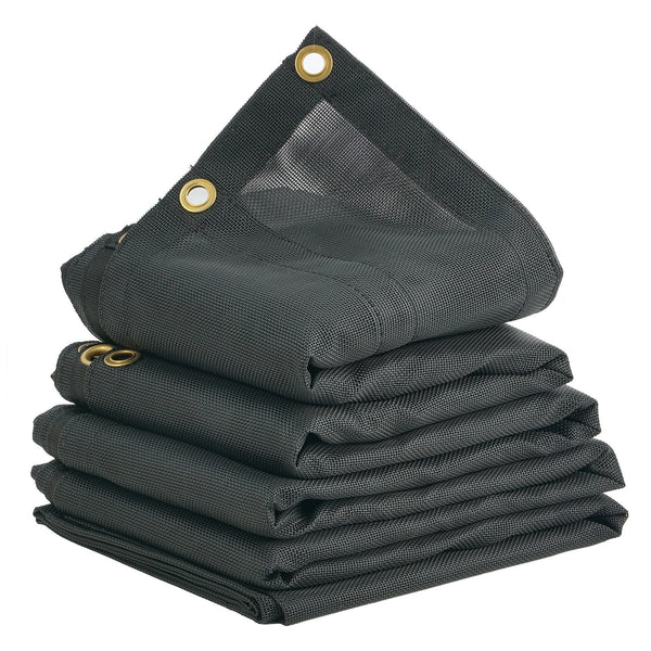 Dump Truck Mesh Tarp, 5 x 14 ft, PVC Coated Black Heavy Duty Cover with 5.5" 18oz Double Pocket, Brass Grommets, Reinforced Double Needle Stitch Webbing Fits Manual or Electric Dump Truck System
