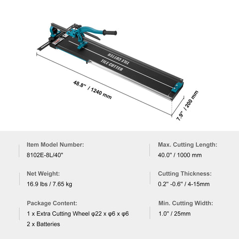 Manual Tile Cutter, 1000mm, Porcelain Ceramic Tile Cutter with Tungsten Carbide Cutting Wheel, Infrared Positioning, Anti-Skid Feet, Durable Rails for professional installers or beginners