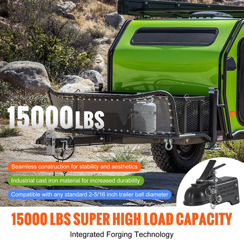 Adjustable Trailer Coupler, 2-5/16" Hitch Ball, 15000 lbs Capacity, Heavy Duty Cast Channel-Mount Coupler with Hardware Kit, Ideal for Towing Station Wagons, Pickup Trucks, SUVs, Black Coating