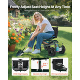Rolling Garden Cart with Swivel Seat Wheels Extendable Handle Storage Box