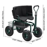 Rolling Garden Cart with Swivel Seat Wheels Extendable Handle Storage Box