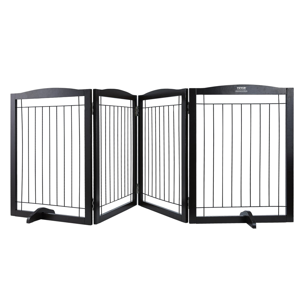 Free Standing Dog Gate 32x96.5 inch Freestanding Pet Gate Foldable Brown