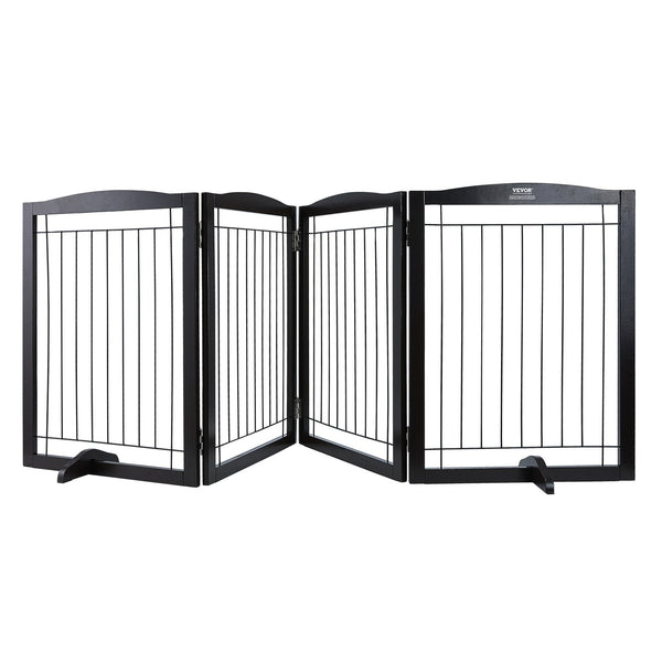Free Standing Dog Gate 32x96.5 inch Freestanding Pet Gate Foldable Brown
