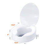 Raised Toilet Seat, 100 mm Height Raised, 136 kg Weight Capacity, Universal Toilet Seat Riser, Screw Rod Locking, with Toilet Seat, for Elderly, Handicap, Patient, Pregnant, Medical