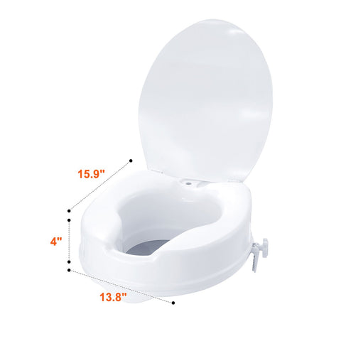 Raised Toilet Seat, 100 mm Height Raised, 136 kg Weight Capacity, Universal Toilet Seat Riser, Screw Rod Locking, with Toilet Seat, for Elderly, Handicap, Patient, Pregnant, Medical