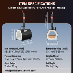 VEVOR Propane Forge Portable, Single Burner Tool and Knife Making, Large Capacity Blacksmith Farrier Forges, Mini Furnace Blacksmithing, Gas Forging Tools and Equipment, Complete Kit