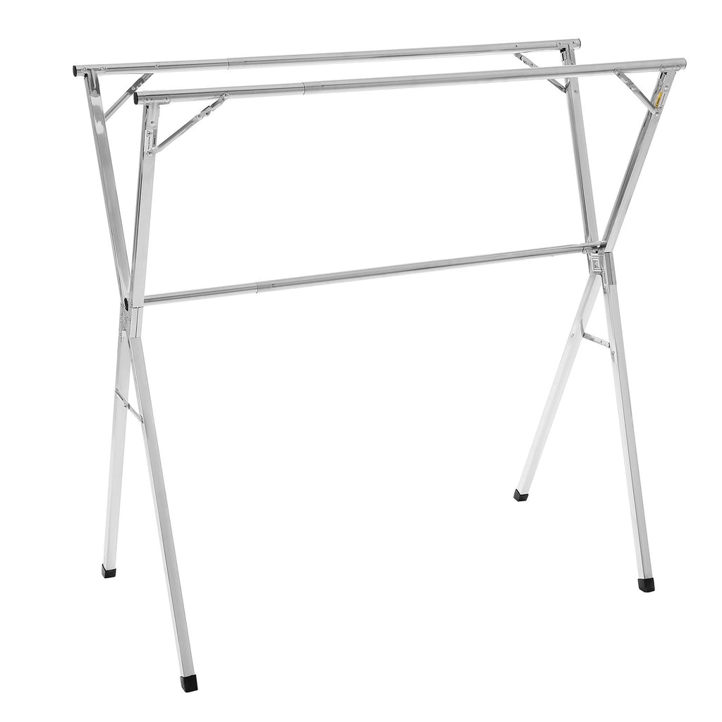 2-Tier Telescopic Clothes Drying Rack w/ 30 Windproof Holes & 2 Shoe Hooks