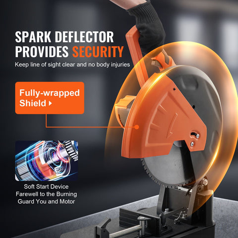 Chop Saw, 14"/355mm Blade Diameter Cut Off Saw, 2800W 1200RPM Steel Cutting Machine, Adjustable Dry Cut Chop Saw, Miter Saw for Cutting Metal Cold Cut Saw for Steel/Rebar/Iron/Aluminum
