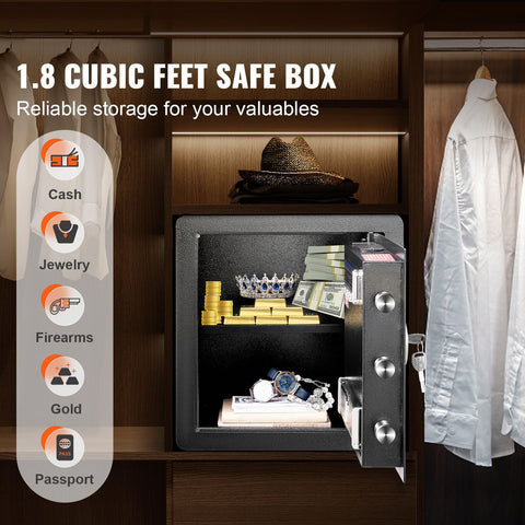Safe 1.8 Cubic Feet Home Safe Steel for Cash Gold 15.75x13x16.9 inch