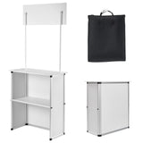 Portable Tradeshow Podium Table, 785 x 380 x 1815 mm, Display Exhibition Counter Stand Booth Fair with Wall, Foldable Promotion Retail Bar Table Pop Up Podium with Storage Rack/Carrying Bag
