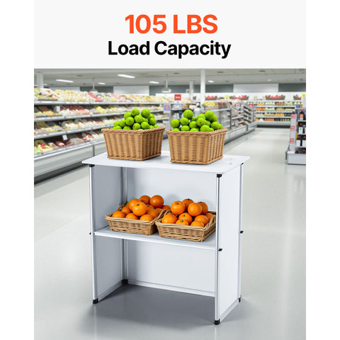 Portable Tradeshow Podium Table, 785 x 380 x 1815 mm, Display Exhibition Counter Stand Booth Fair with Wall, Foldable Promotion Retail Bar Table Pop Up Podium with Storage Rack/Carrying Bag