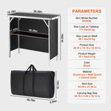 Folding Portable Bar Table, Tradeshow Podium Table for Indoor, Outdoor, Party, Picnic, Exhibition, Includes Carrying Case, Storage Shelf and Black Skirt, 38.39" x 15.16" x 34.25“