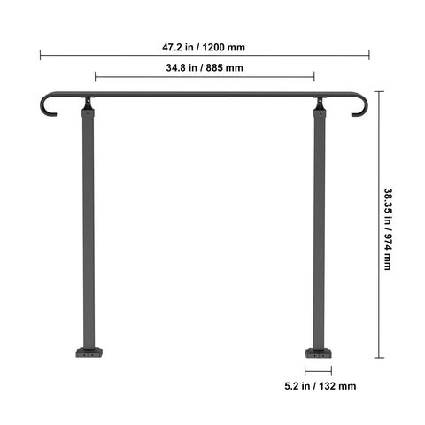 Handrails for Outdoor Steps, Fit 1-3 Steps Wrought Iron Handrail, Outdoor Stair Railing, Adjustable Front Porch Hand Rail, Black Transitional Hand railings for Concrete Steps or Wooden Stairs