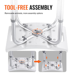 VEVOR Shower Chair, Adjustable Height Shower Stool with Built-in Handles, Shower Seat for Inside Shower or Tub, Non-Slip Bench Bathtub Stool Seat for Elderly Disabled Handicap, 158.8 kg Capacity