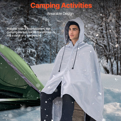Camping Blanket 2 m x 1.5 m Wearable Warm Stadium Blanket Light Grey.