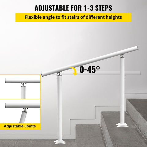 Handrail Outdoor Stairs, 3ft, 34 Inch Outdoor Handrail, Outdoor Stair Railing Adjustable from 0 to 60 Degrees Handrail for Stairs Outdoor White Aluminum Stair Railing for Garden, Office Area