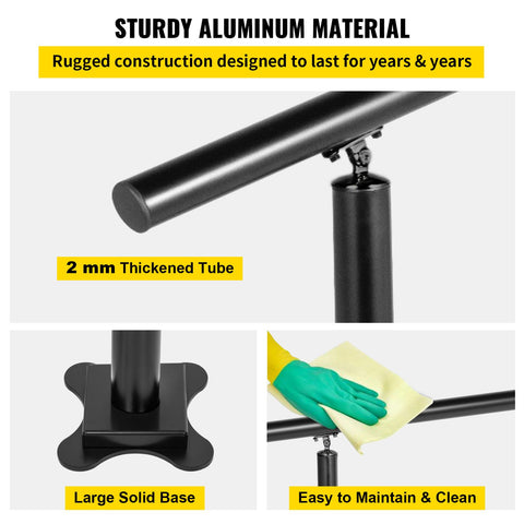 Handrail Outdoor Stairs, 3ft, 34 Inch Outdoor Handrail, Outdoor Stair Railing Adjustable from 0 to 60 Degrees Handrail for Stairs Outdoor Black Aluminum Stair Railing for Garden, Office Area