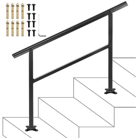 Handrail Outdoor Stairs 47.6 X 35.2 Inch Outdoor Handrail Outdoor Stair Railing Adjustable from 0 to 30 Degrees Handrail for Stairs Outdoor Aluminum Black Stair Railing Fit 3-4 Steps