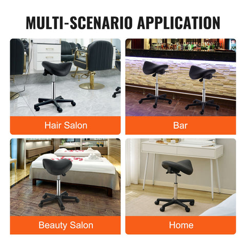 Saddle Stool with Wheels, 400 LBS Weight Capacity Ergonomic Rolling Saddle Stool, Height Adjustable Thickened PU Leather Swivel Saddle Stools Chair for Salon, Spa, Tattoo, Clinic, Black
