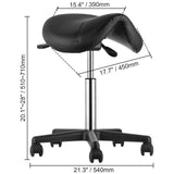 Saddle Stool with Wheels, 400 LBS Weight Capacity Ergonomic Rolling Saddle Stool, Height Adjustable Thickened PU Leather Swivel Saddle Stools Chair for Salon, Spa, Tattoo, Clinic, Black