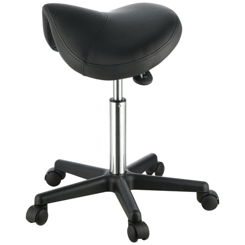 Saddle Stool with Wheels, 400 LBS Weight Capacity Ergonomic Rolling Saddle Stool, Height Adjustable Thickened PU Leather Swivel Saddle Stools Chair for Salon, Spa, Tattoo, Clinic, Black