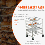 Bun Pan Rack, 10-Tier Commercial Bakery Racks with Brake Wheels, Aluminum Racking Trolley Storage for Half & Full Sheet, Speed Rack For Kitchen Home, Bread Baking Equipment, 660x515x985 mm