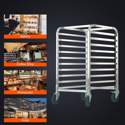 Bun Pan Rack, 10-Tier Commercial Bakery Racks with Brake Wheels, Aluminum Racking Trolley Storage for Half & Full Sheet, Speed Rack For Kitchen Home, Bread Baking Equipment, 660x515x985 mm