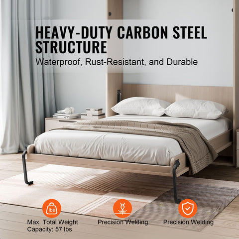 Murphy Bed Kit, Full Size, Deluxe DIY Wall Bed Mechanical Hardware Kit, Pneumatic Lever Heavy Duty Bed Frame Support, Folding Cabinet Wall Bed Space Saving Design for Guestroom, Easy to Build