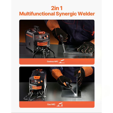 MIG Welder, 130A Synergic Mig Welding Machine, 2-in-1 Gas MIG/Gasless Flux Core MIG Multi-Process Welder Machine, Portable Mig Welder with IGBT Inverter Technology & Digital Display Screen