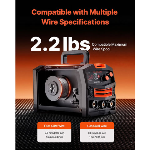MIG Welder, 130A Synergic Mig Welding Machine, 2-in-1 Gas MIG/Gasless Flux Core MIG Multi-Process Welder Machine, Portable Mig Welder with IGBT Inverter Technology & Digital Display Screen