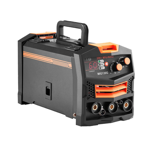 MIG Welder, 130A Synergic Mig Welding Machine, 2-in-1 Gas MIG/Gasless Flux Core MIG Multi-Process Welder Machine, Portable Mig Welder with IGBT Inverter Technology & Digital Display Screen