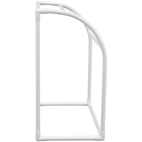 Pool Towel Rack, 5 Bar, Milky, Freestanding Outdoor PVC Curved Poolside Storage Organizer, Include 8 Towel Clips, Mesh Bag, Hook, Also Stores Floats and Paddles, for Beach, Swimming Pool, Home