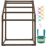 Pool Towel Rack, 5 Bar, Brown, Freestanding Outdoor PVC Trapedozal Poolside Storage Organizer, Include 8 Towel Clips, Mesh Bag, Hook, Also Stores Floats and Paddles, for Beach, Swimming Pool